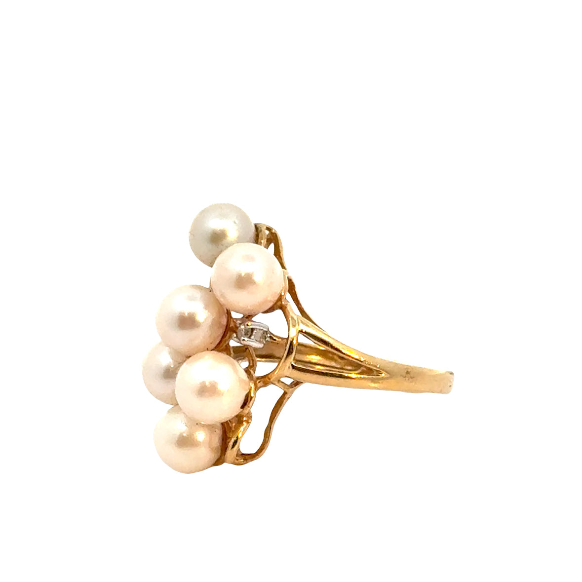 14K Yellow Gold Pearl & Diamond Swirl Ring