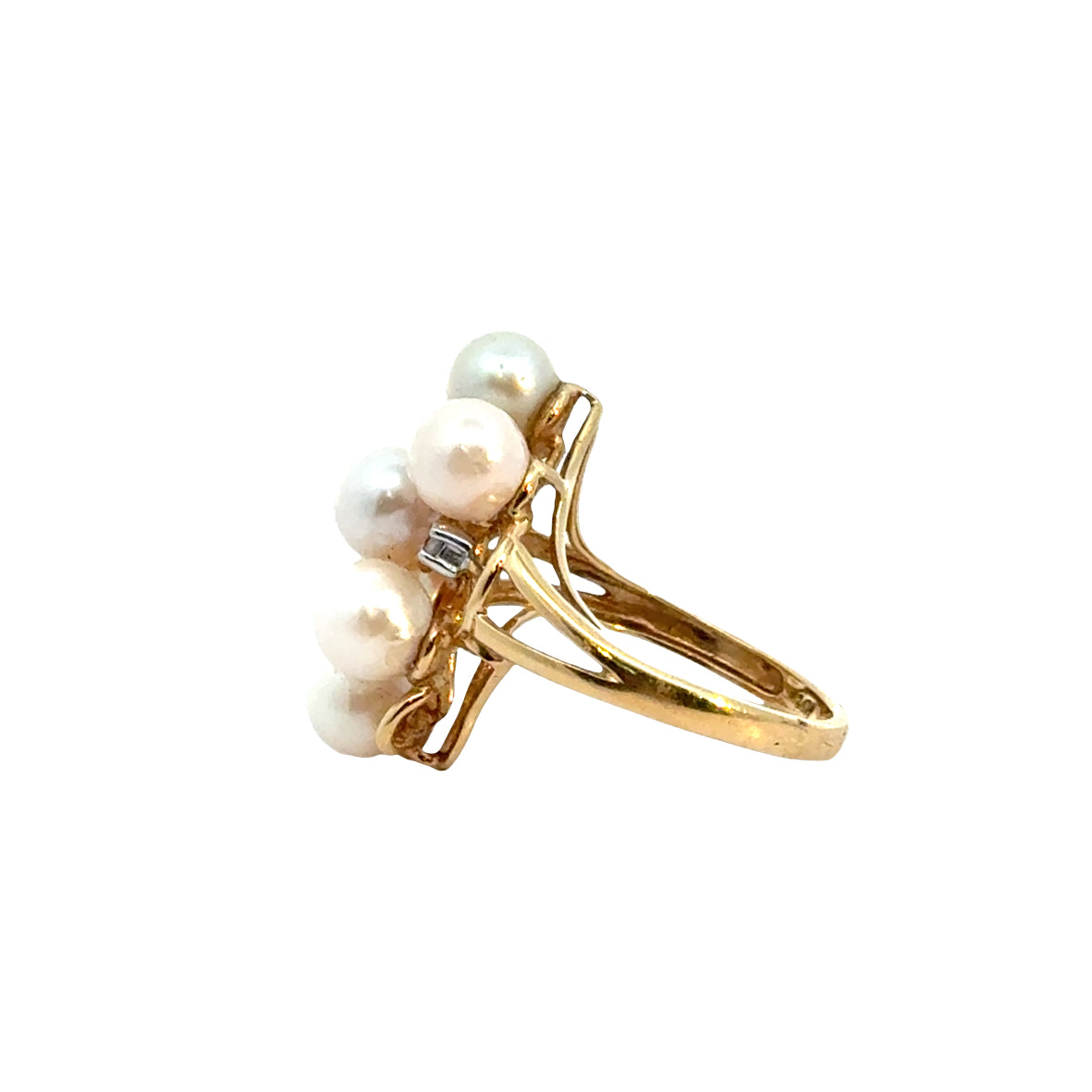 14K Yellow Gold Pearl & Diamond Swirl Ring