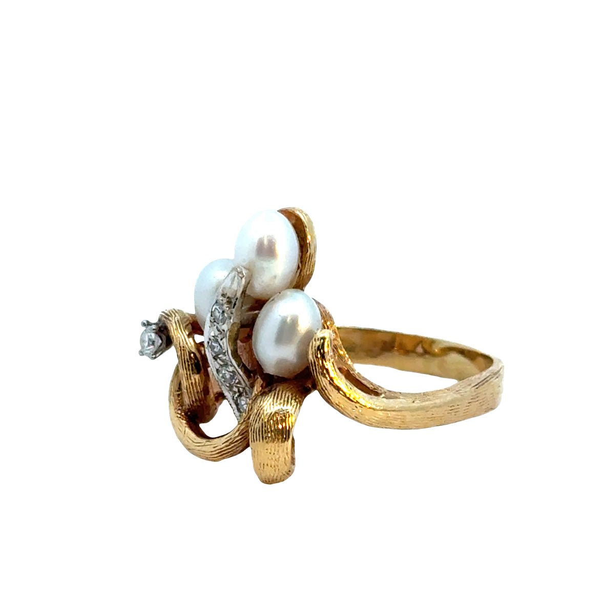 14K Yellow Gold Pearl & Diamond Bouquet Ring