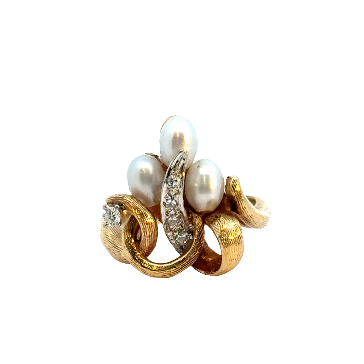 14K Yellow Gold Pearl & Diamond Bouquet Ring