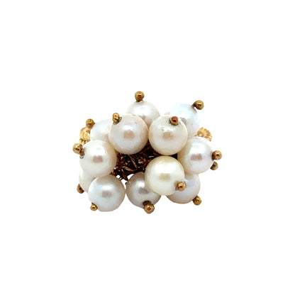 14K Yellow Gold Wire-Set Pearl Cluster Ring with Gold Cable Shank