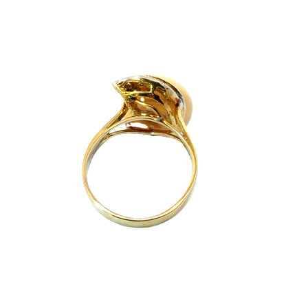 14K Yellow Gold Golden South Sea Pearl & Diamond Leaf Ring