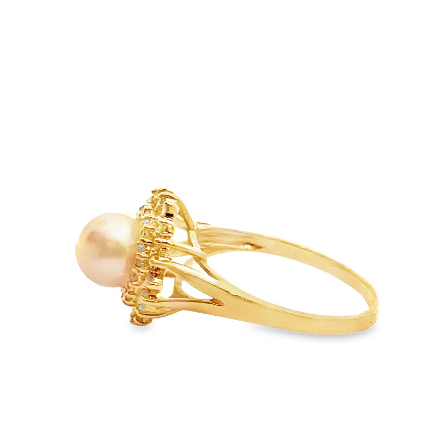 14K Yellow Gold Pearl & Diamond Halo Ring