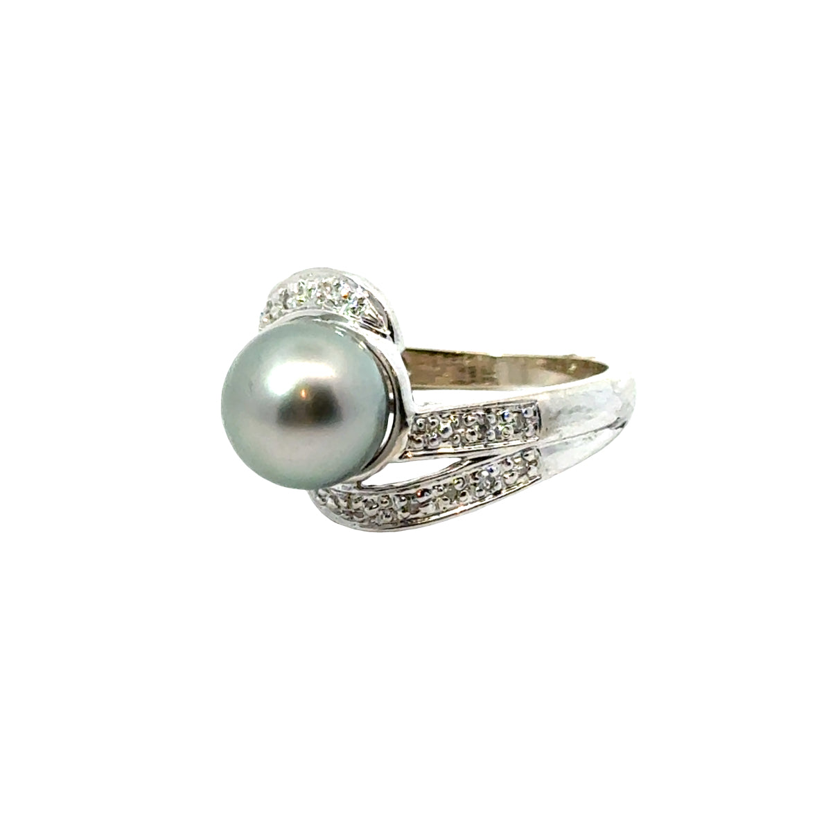 Timeless 14K White Gold Pearl & Diamond Split Band Ring