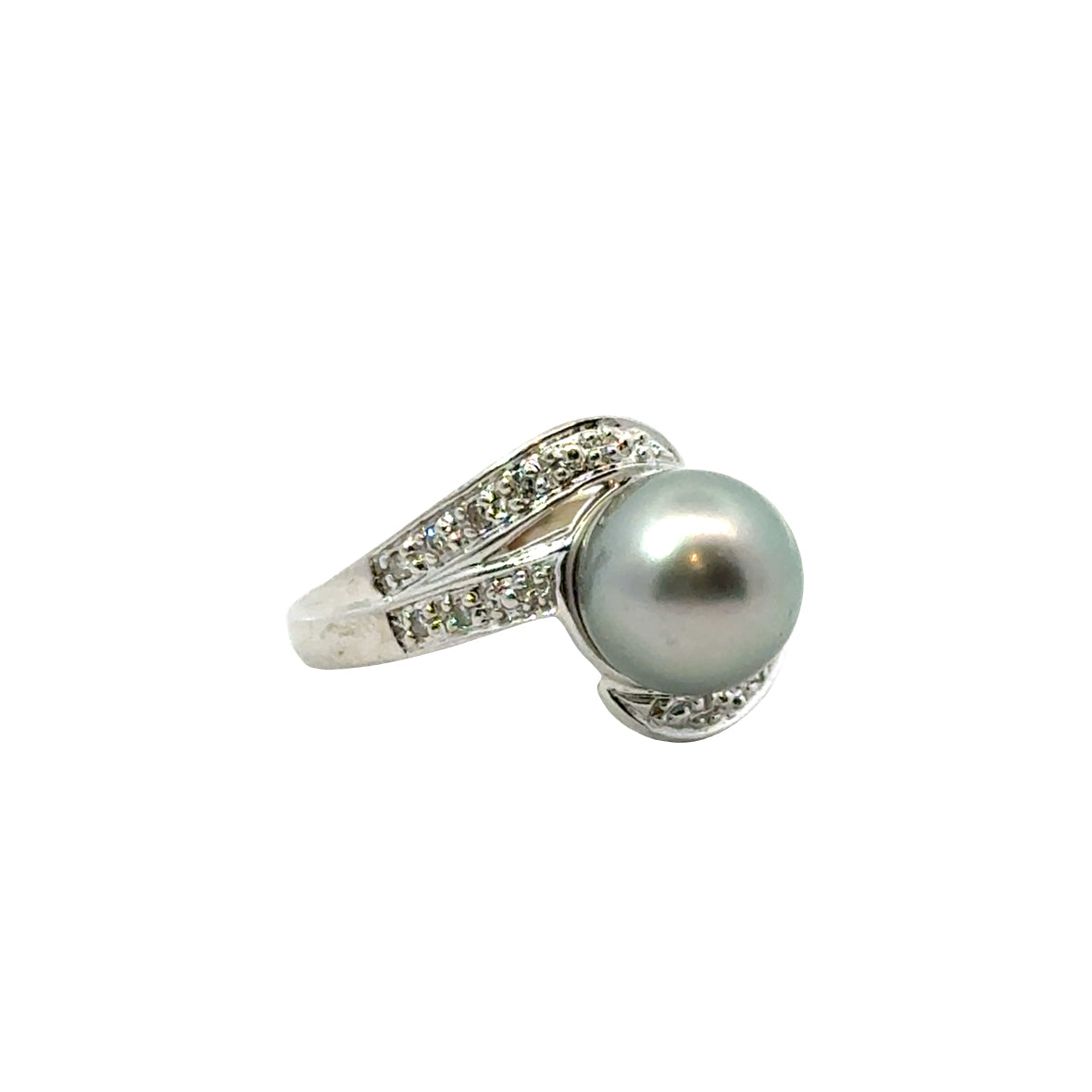 Timeless 14K White Gold Pearl & Diamond Split Band Ring