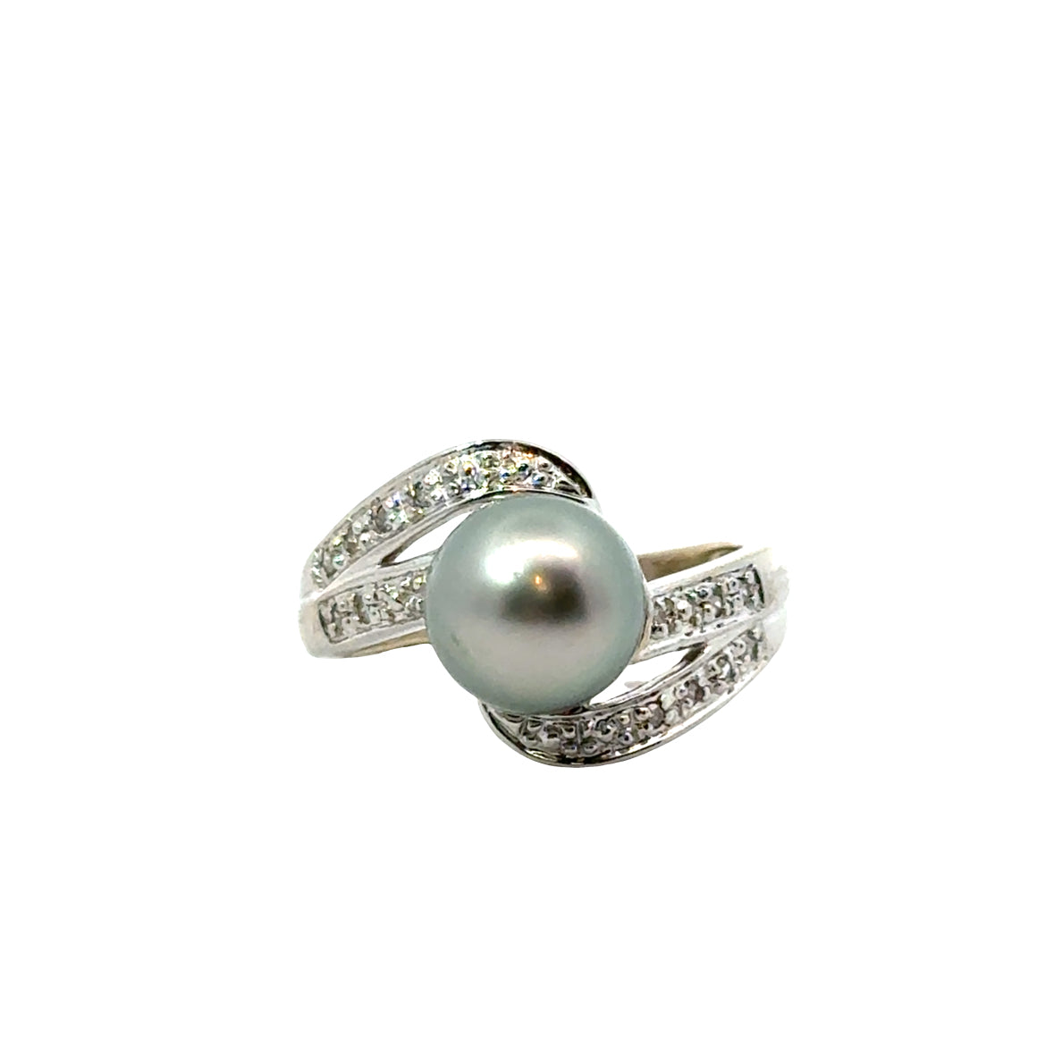 Timeless 14K White Gold Pearl & Diamond Split Band Ring