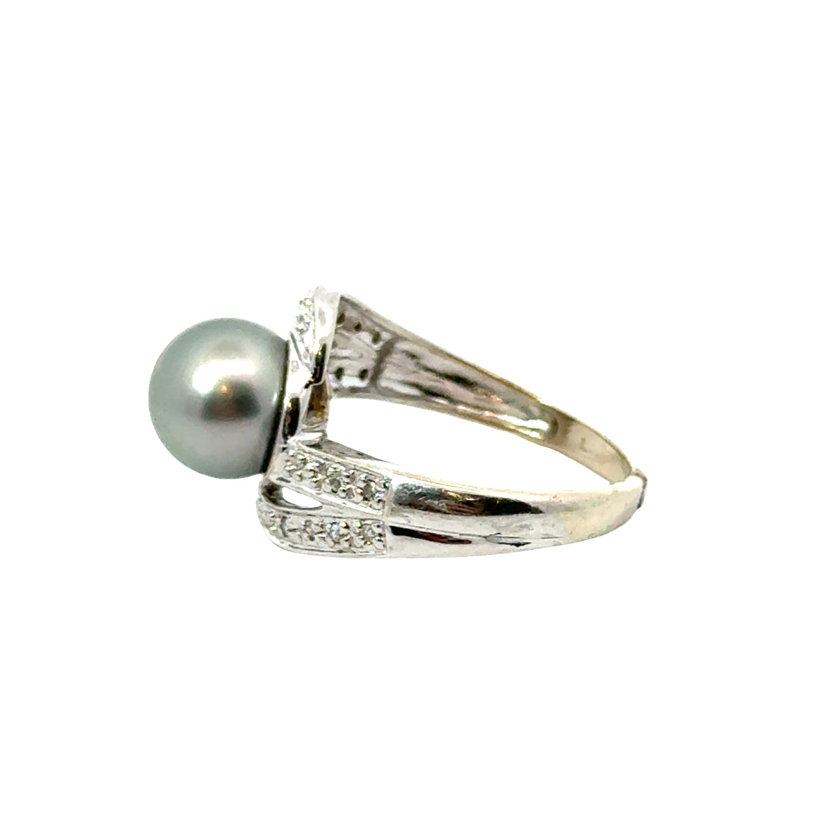 Timeless 14K White Gold Pearl & Diamond Split Band Ring