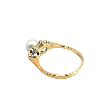 Delicate 14K Gold Ring with Pearl & Diamond Accents