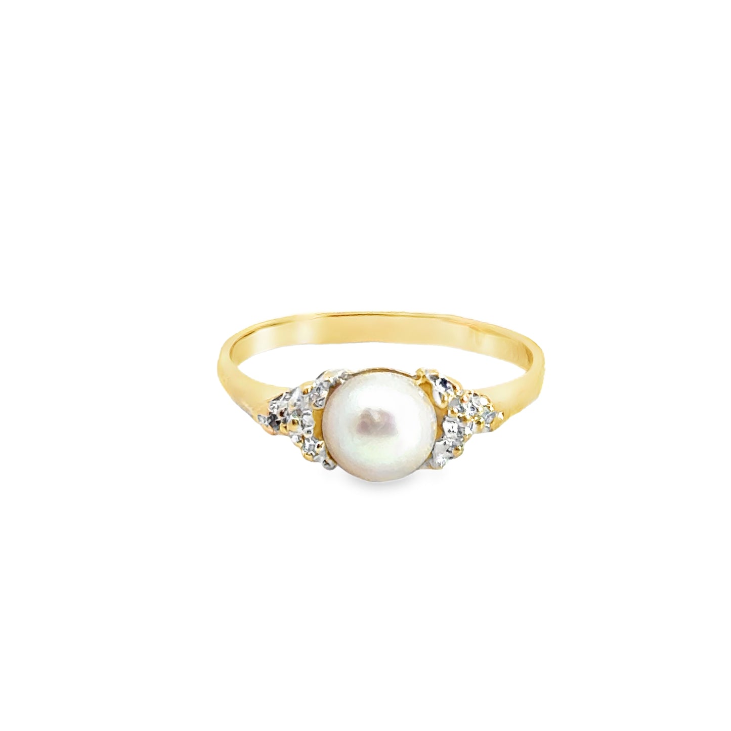 Delicate 14K Gold Ring with Pearl & Diamond Accents