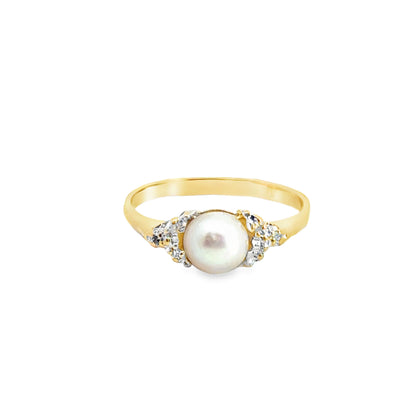 Delicate 14K Gold Ring with Pearl & Diamond Accents