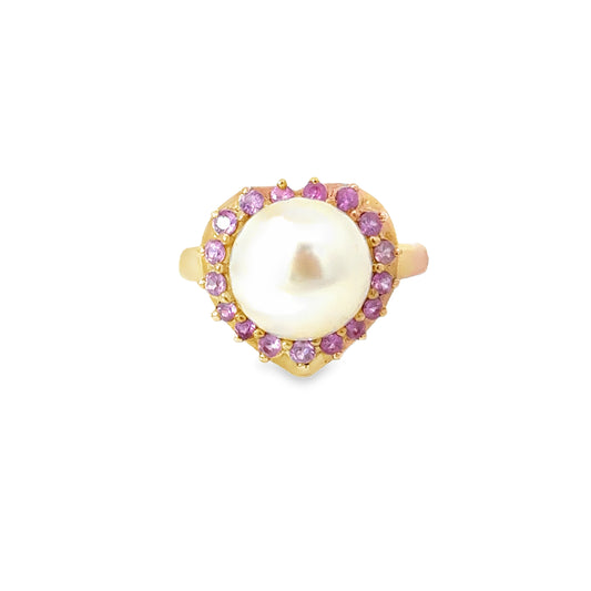 Romantic 14K White Gold Pearl & Pink Sapphire Heart Ring