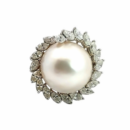 Platinum South Sea Pearl & Marquise Diamond Swirl Cocktail Ring