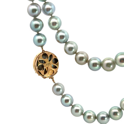 Natural Gray Pearl Necklace 35” with Blue-Green Overtone & 14K Gold Pearl Clasp