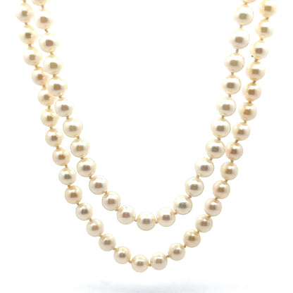 Long Pearl Necklace with Gold & Diamond Clasp