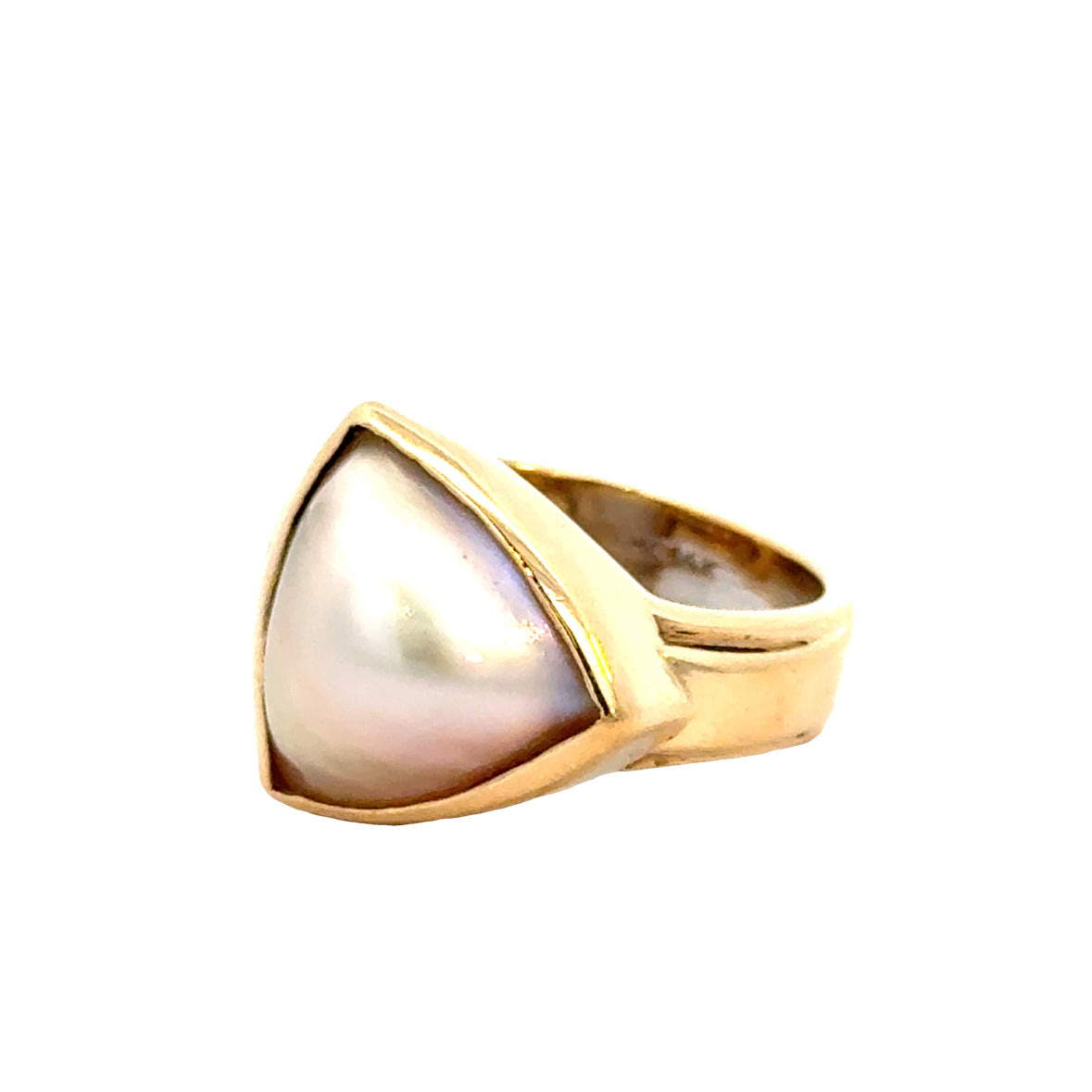 Triangular Mother of Pearl Ring in 14K Yellow Gold with Diamond details