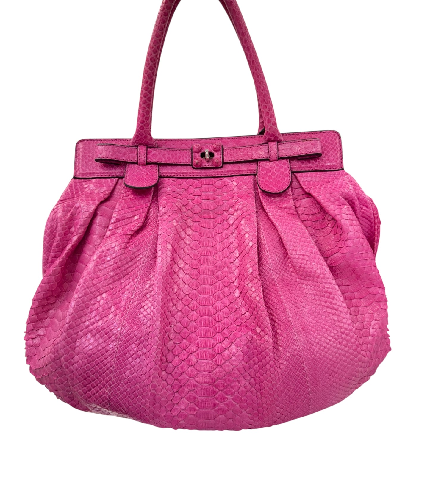 Zagliani Fuchsia Python Skin Handbag – Luxury Italian Statement Bag