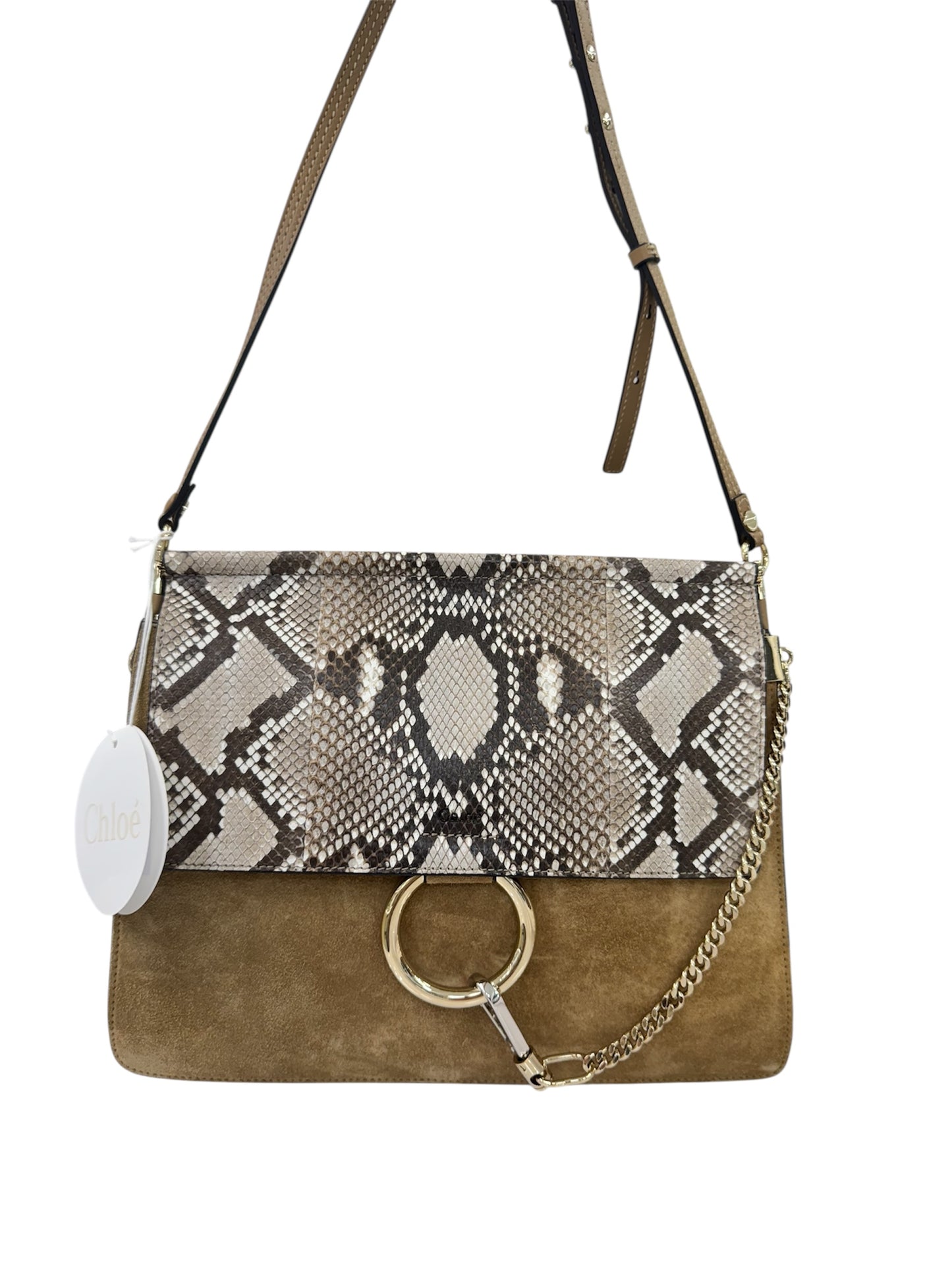 Chloé Faye Medium Shoulder Bag in Python & Calfskin Suede – New with Tags