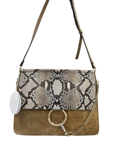 Chloé Faye Medium Shoulder Bag in Python & Calfskin Suede – New with Tags