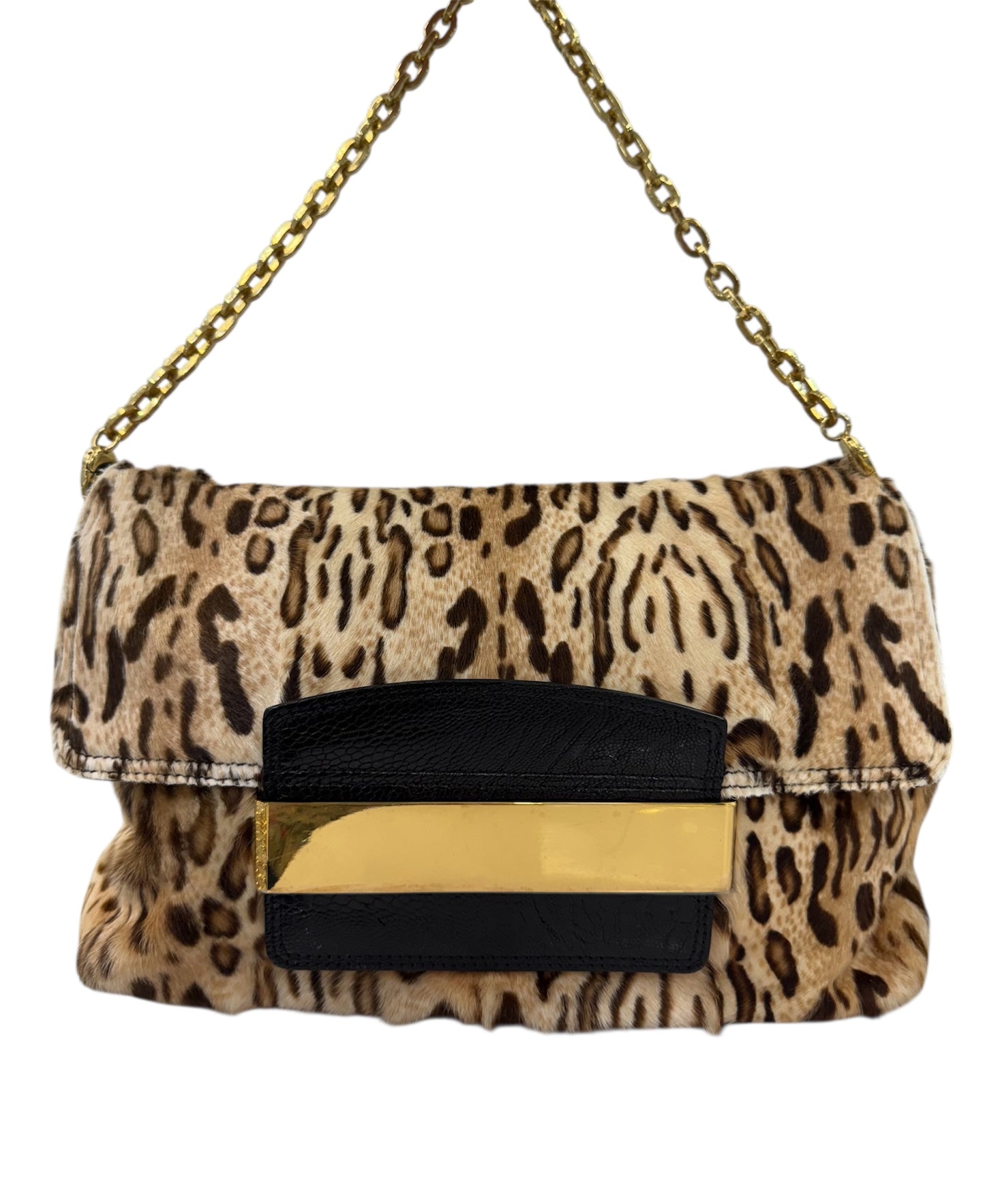 Jimmy Choo Leopard Print Calf Hair & Leather Shoulder Bag with Gold Chain