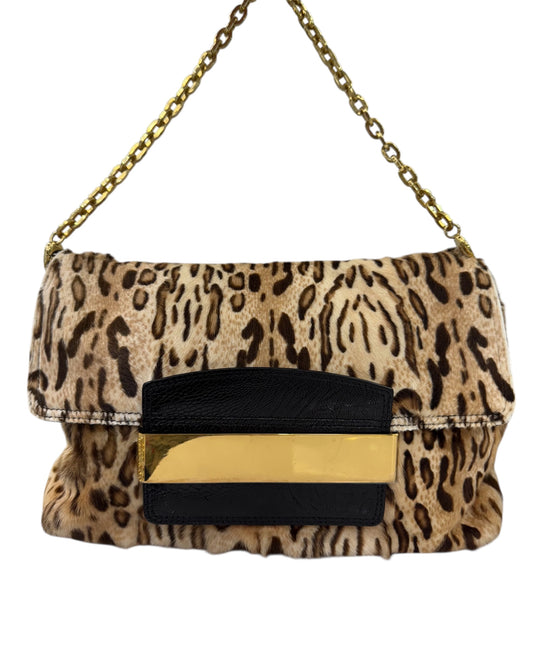 Jimmy Choo Leopard Print Calf Hair & Leather Shoulder Bag with Gold Chain