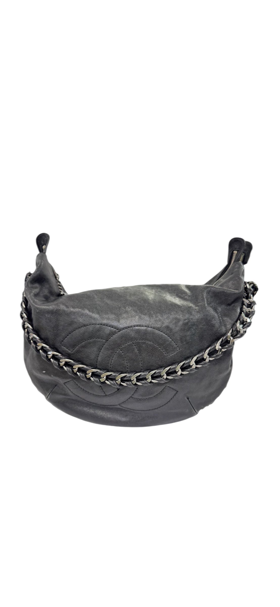 Chanel Black Lambskin Chain Hobo Bag with CC Charm – Made in Italy