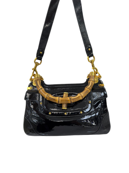 Vintage Gucci Bamboo Top Handle Bag – Black Patent Leather – Made in Italy