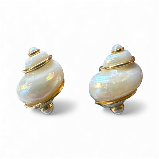 Seaman Schepps Turbo Shell Earrings in 18K Yellow Gold