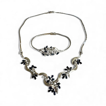 Floral Sapphire & Diamond Ribbon Bracelet in 18K White Gold