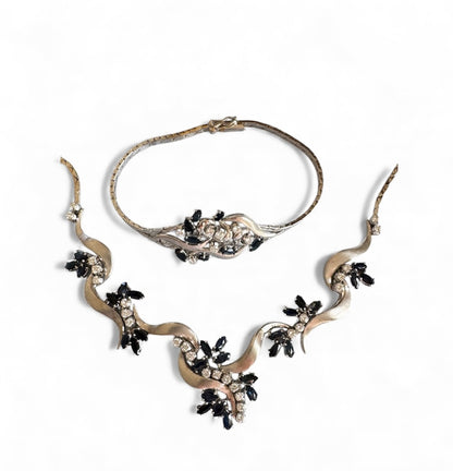 Floral Sapphire & Diamond Ribbon Necklace in 18K White Gold