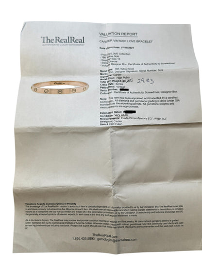 Cartier LOVE Bracelet Vintage – 18K Yellow Gold, Size 16