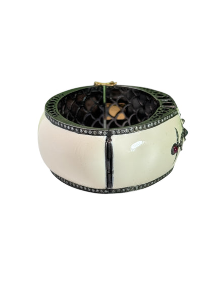 Retro Ivory Enamel, Diamond, Aquamarine & Ruby Bangle in Sterling Silver & 14K Gold