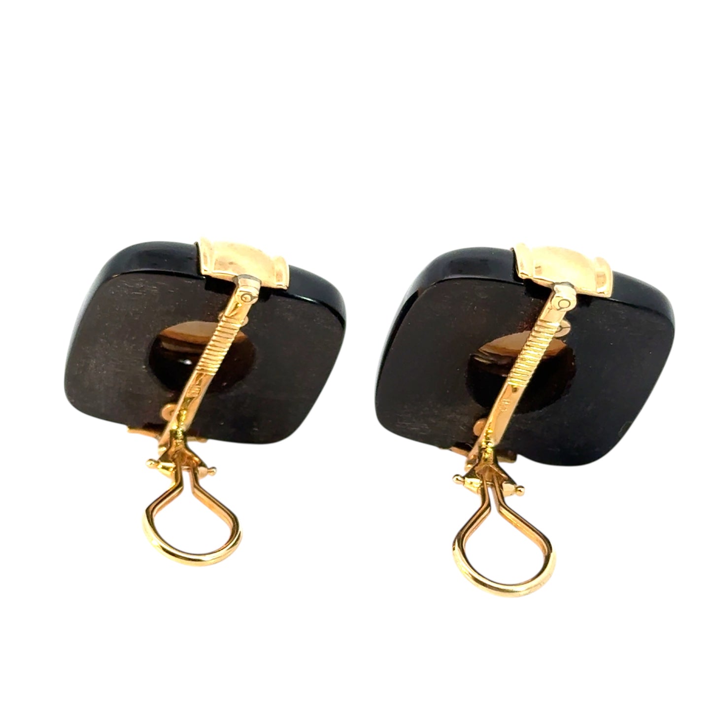 Sophisticated Square Onyx & Pearl Earrings in 14K Yellow Gold