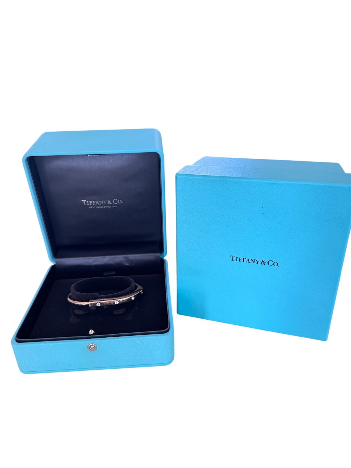 Tiffany & Co. 18K Rose Gold Diamond Bar Bangle Bracelet – Italy