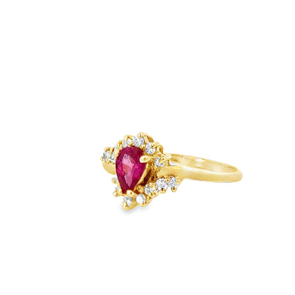 14K Yellow Gold Pear-Cut Ruby and Diamond Starburst Ring