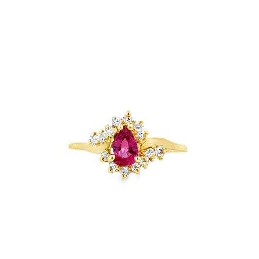 14K Yellow Gold Pear-Cut Ruby and Diamond Starburst Ring