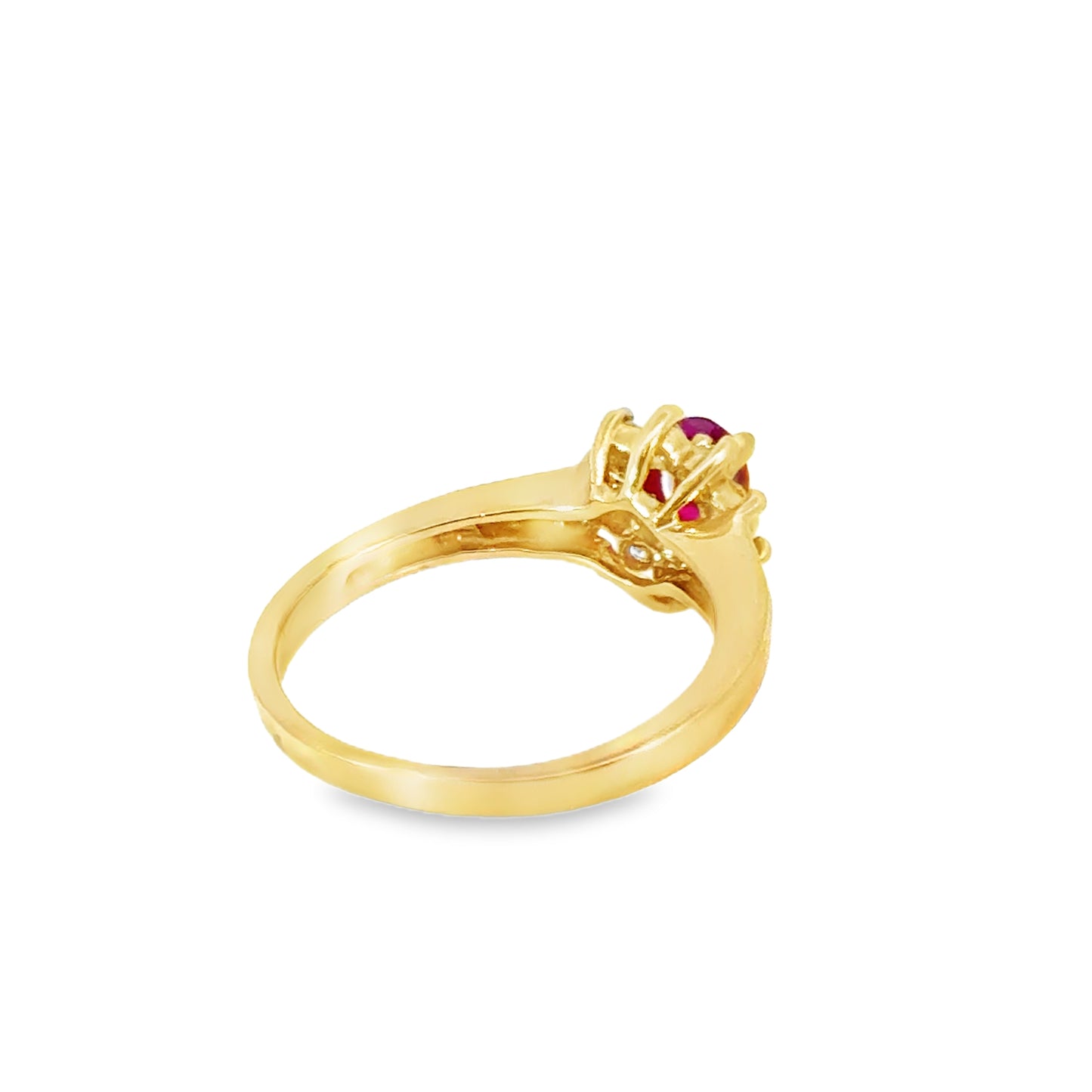 14K Yellow Gold Ruby and Diamond Halo Floral Ring