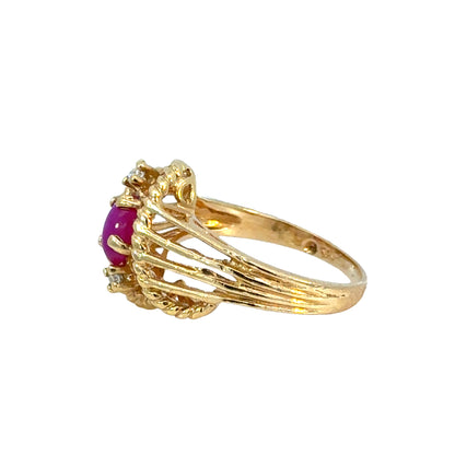 14K Yellow Gold Pink Star Ruby & Diamond Ring