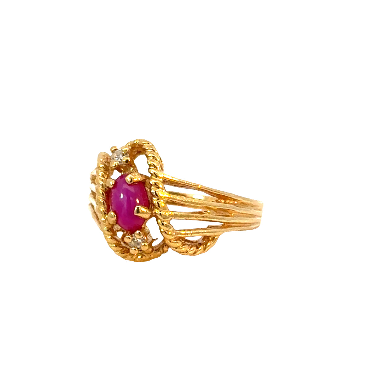 14K Yellow Gold Pink Star Ruby & Diamond Ring