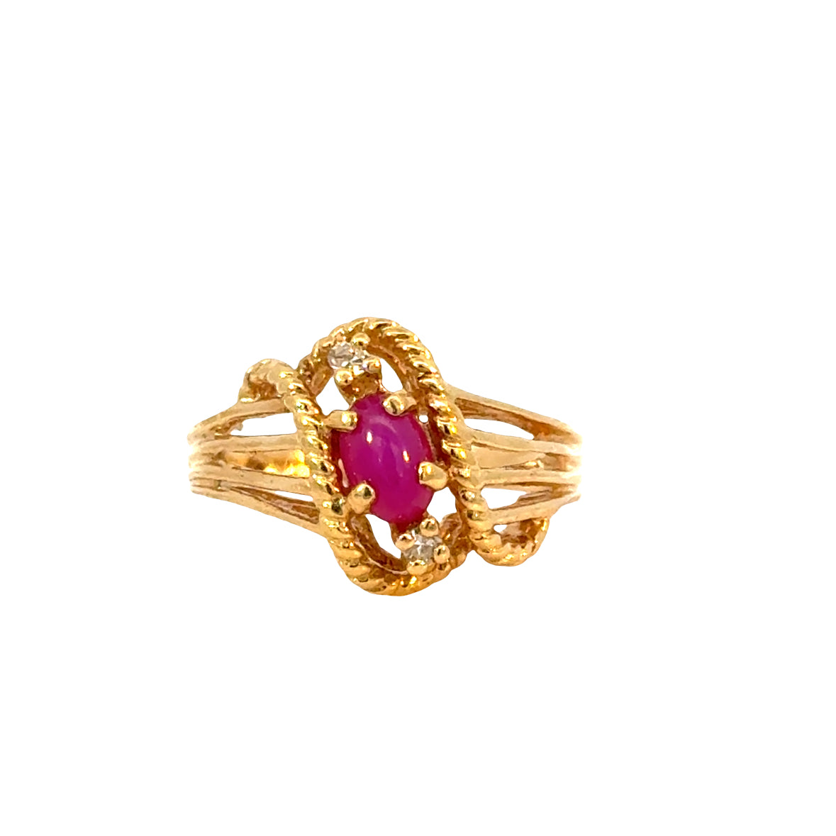 14K Yellow Gold Pink Star Ruby & Diamond Ring