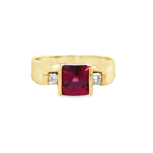 Vintage 1990’s 14K Yellow Gold Garnet & Diamond Ring