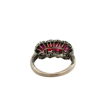 Antique 1930s Natural Ruby & Diamond Ring in 18K White Gold