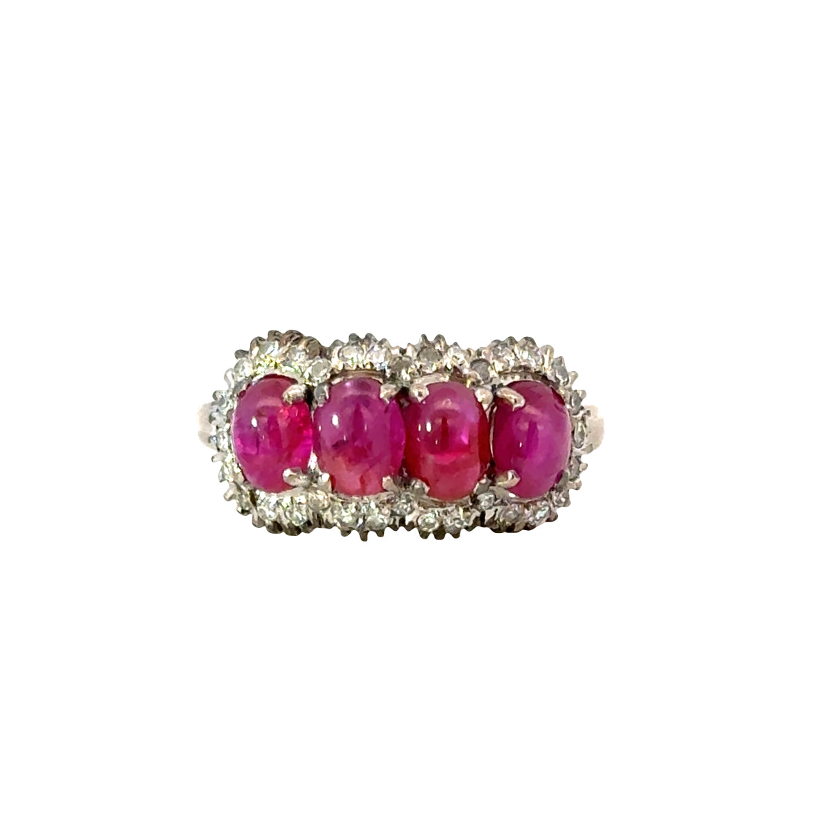 Antique 1930s Natural Ruby & Diamond Ring in 18K White Gold