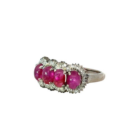 Antique 1930s Natural Ruby & Diamond Ring in 18K White Gold