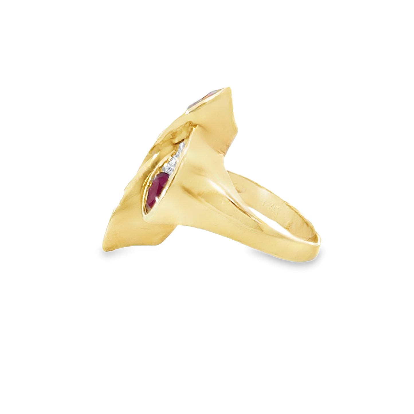 Abstract 1960’s 14K Yellow Gold Ruby & Diamond Ring