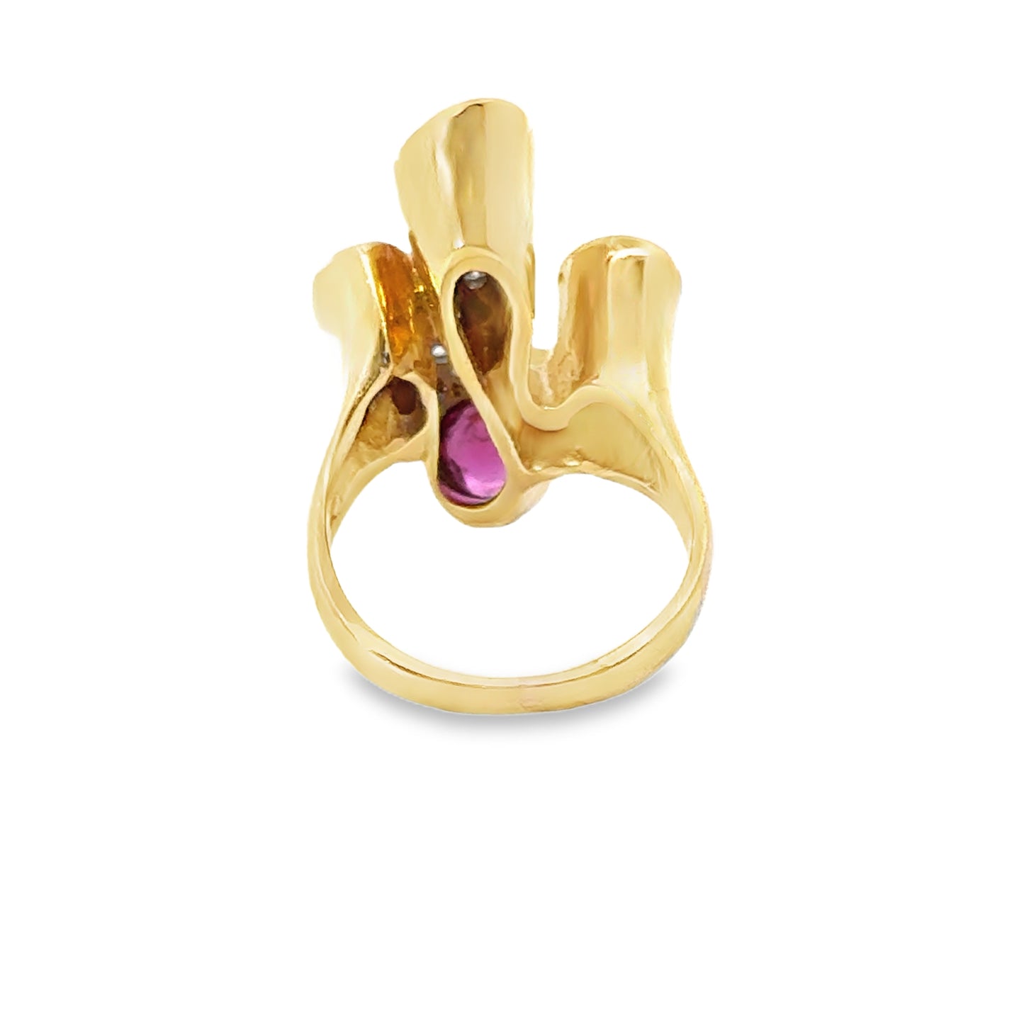 Abstract 1960’s 14K Yellow Gold Ruby & Diamond Ring