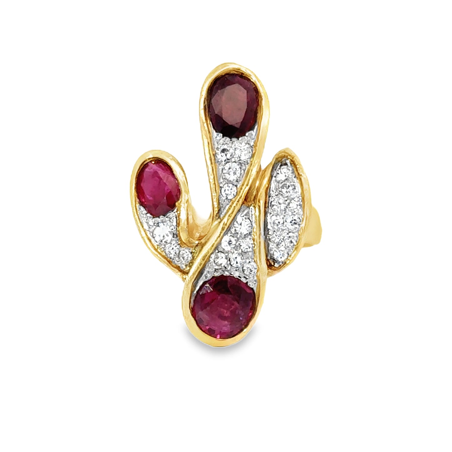 Abstract 1960’s 14K Yellow Gold Ruby & Diamond Ring