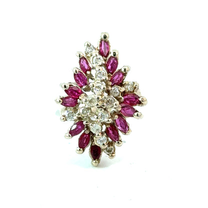 Striking 1980’s 14K White Gold Ruby & Diamond Ring