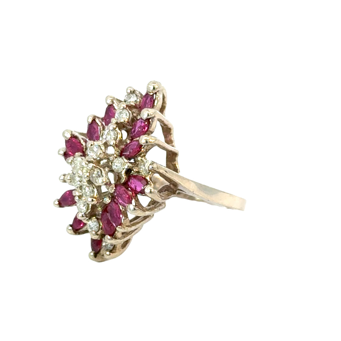 Striking 1980’s 14K White Gold Ruby & Diamond Ring