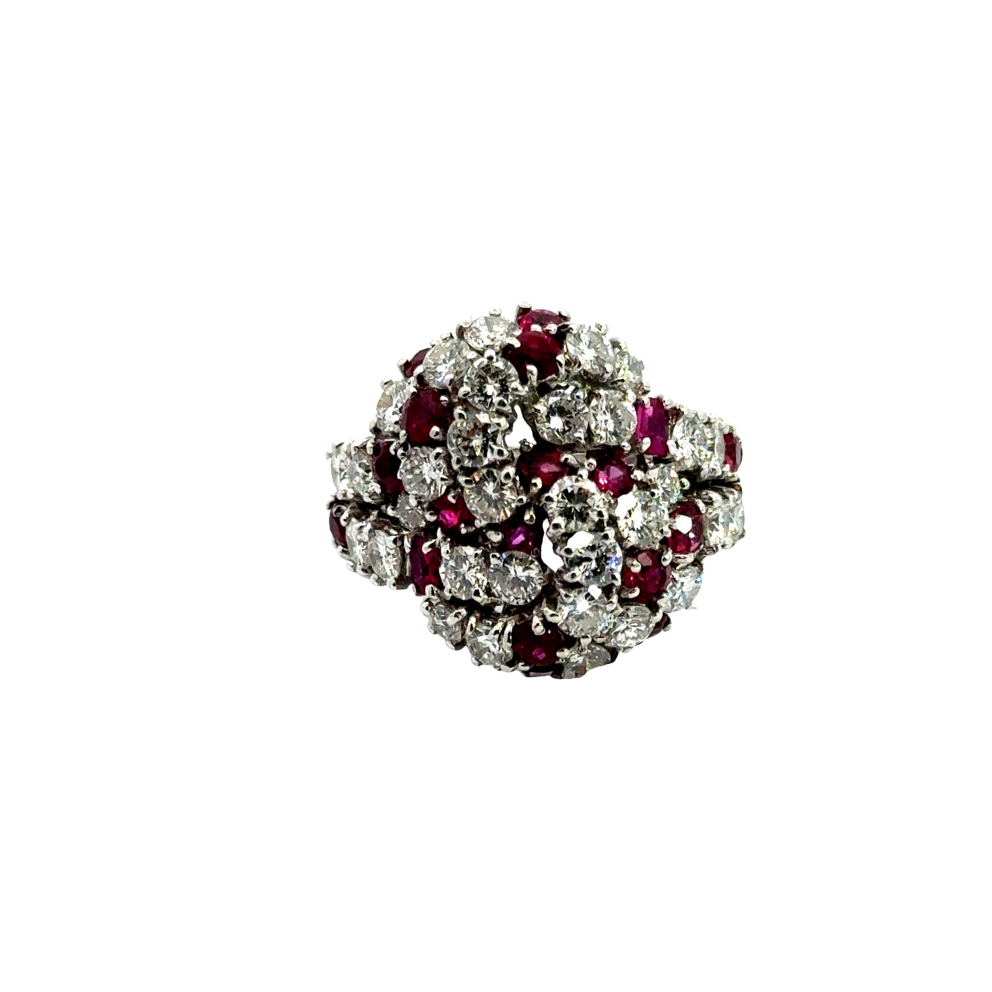 1950's 18K White Gold Ladies Dome Diamond & Ruby Ring