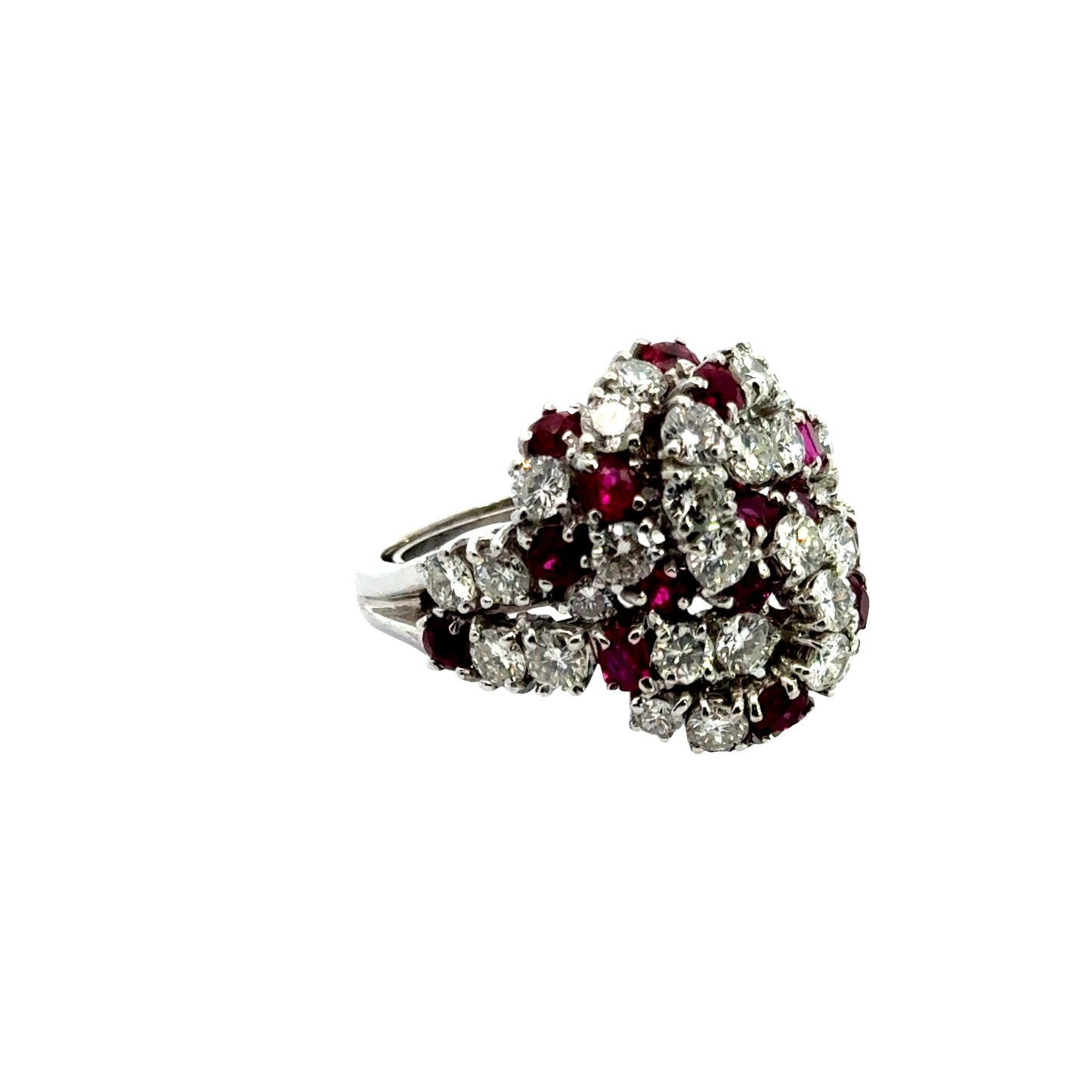 1950's 18K White Gold Ladies Dome Diamond & Ruby Ring